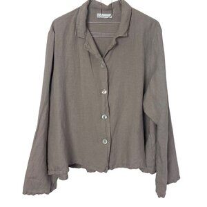 Bryn Walker Linen Jacket Top Womens XL Beige Made In USA Lagenlook Neutral